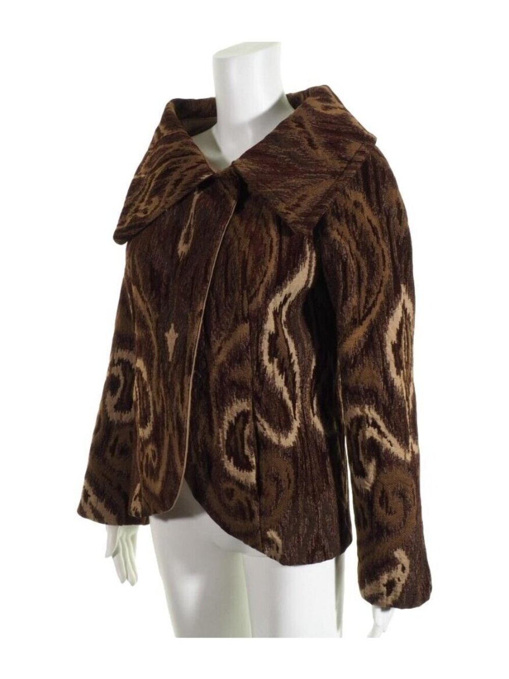 Brocade Womens Jacket S / M Lined Brown Tan Shawl Collar Hand Taylored - Picture 3 of 12